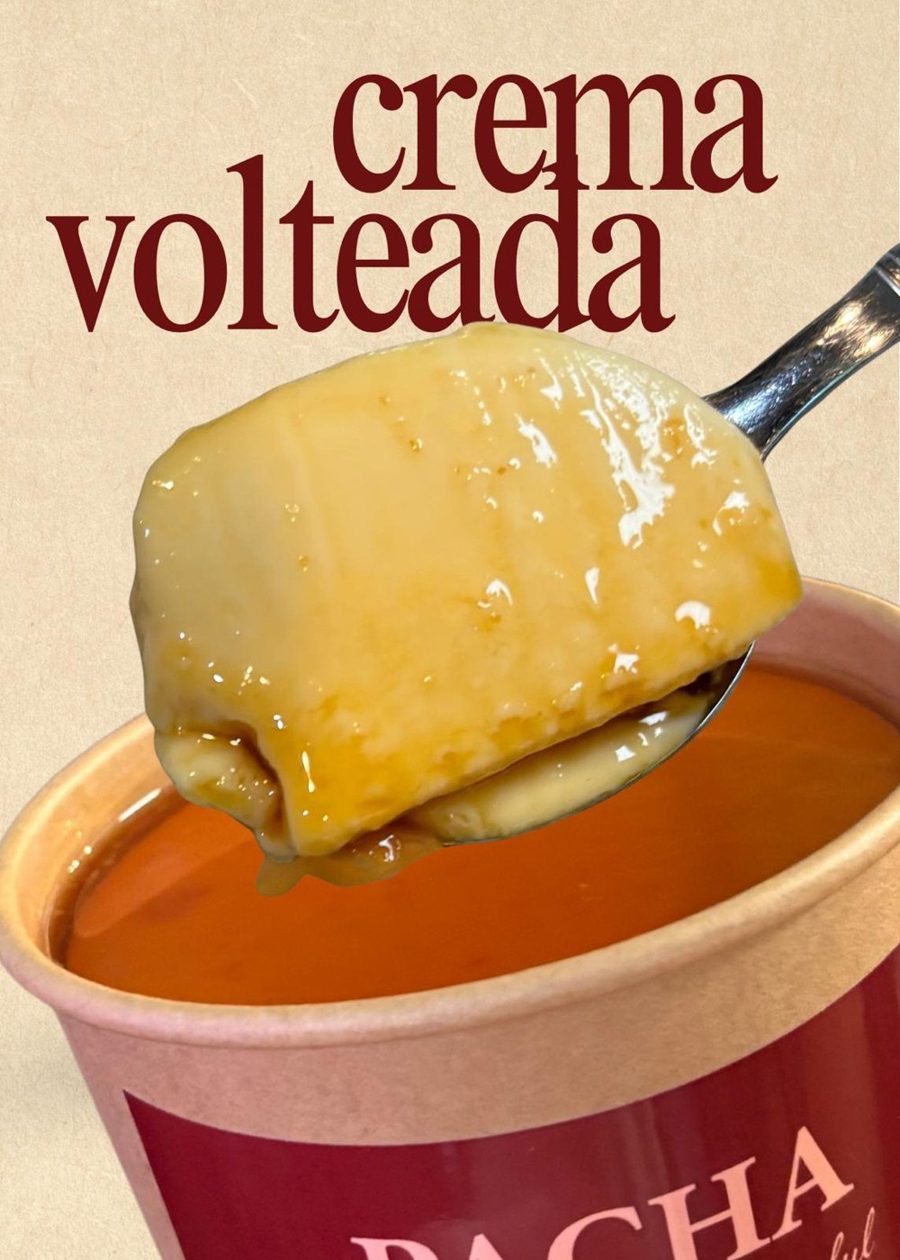 Crema volteada on a spoon